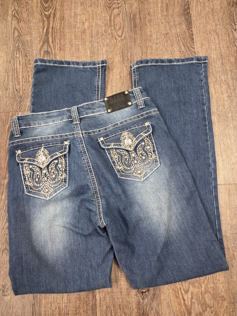 Live Hard Play Hard Rhinestone Bling Pocket Bootcut Western Jeans Denim Size 8